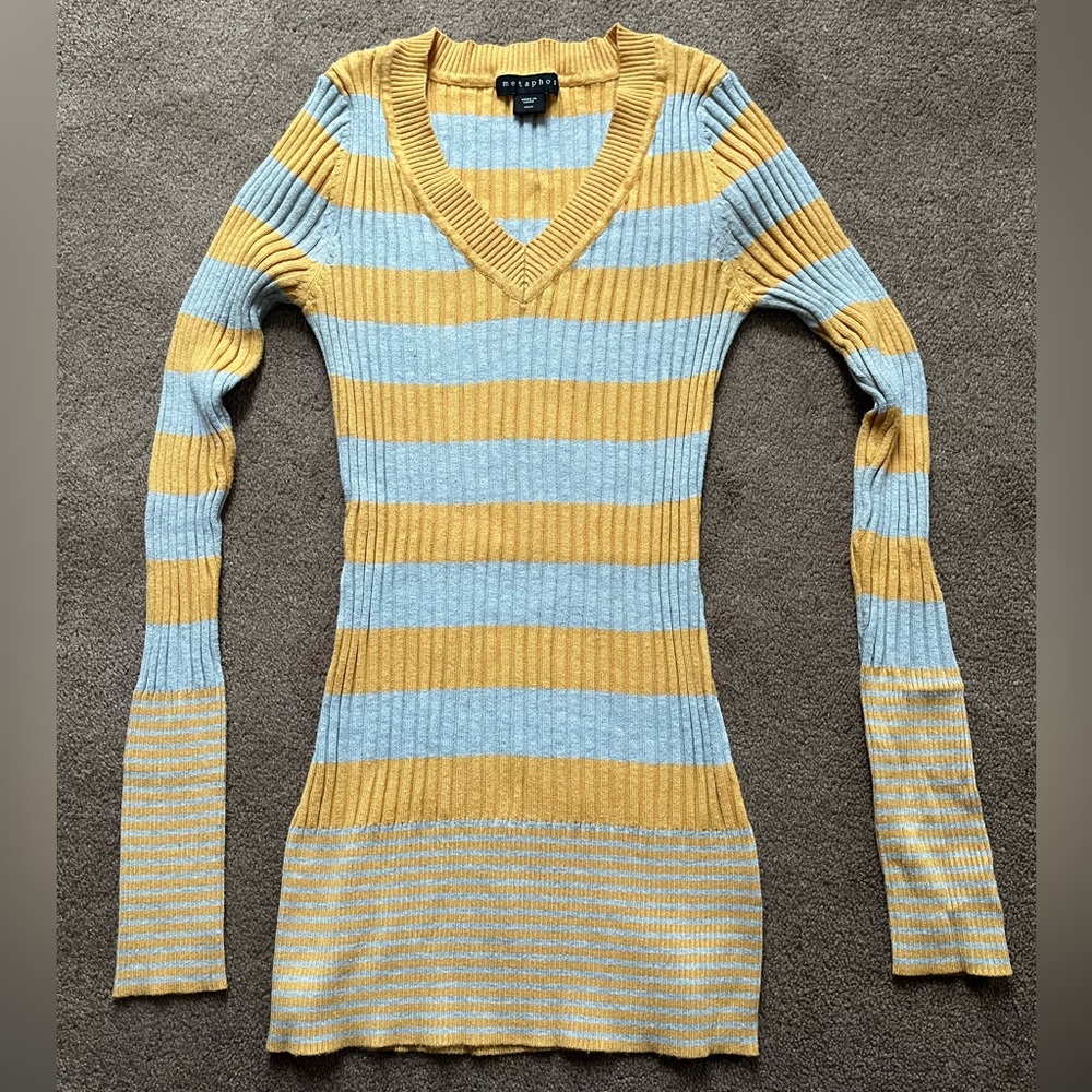 Metaphor Yellow and gray Striped Sweater Sz med